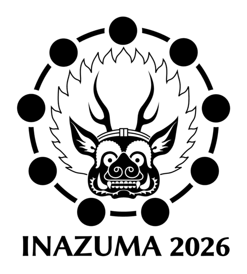 Inazuma-Logo 2026 Raijin-Maske mit 9 Trommeln im Kreis